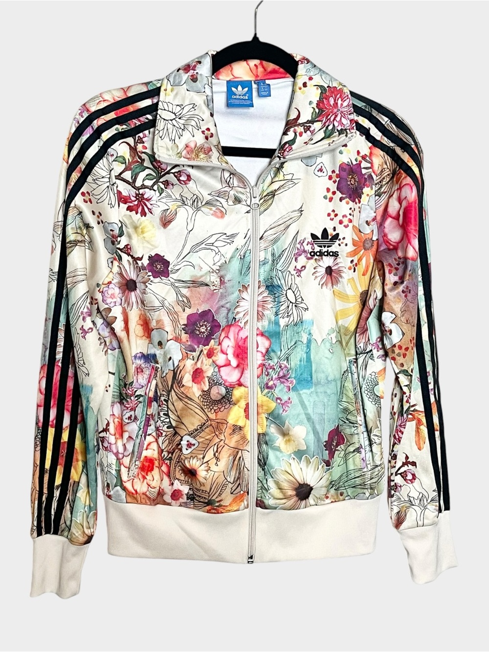 adidas Floral Print Bomber Jacket with Black Trefoil - Picture 2 of 6